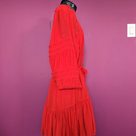 Banana Republic Crinkle Shirtdress with Silk in Red Sunset XS - Picture 4 of 12